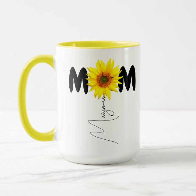 Modern Mum Name | Sunflower Mug | Monogram Mug (Left)