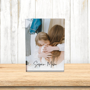 Modern Mum Photo & Super Mum Text   Gift For Mum Block