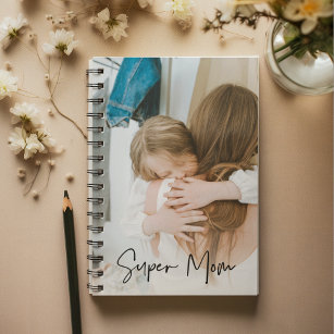 Modern Mum Photo & Super Mum Text   Gift For Mum Notebook