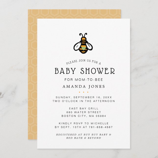 Modern Mum-to-Bee Baby Shower Invitation (Front/Back)