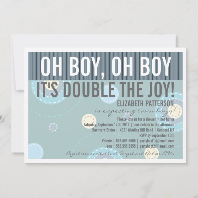 Modern Mum Twin Boy Baby Shower Invitation (Front)
