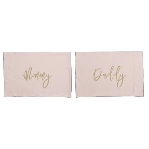 Modern Mummy Daddy Gold Personalised Monogram Name Pillowcase