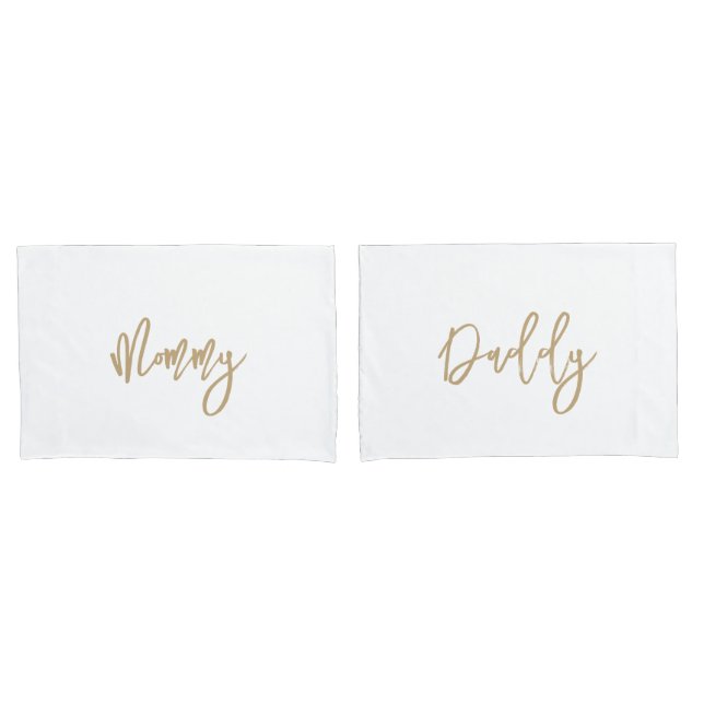 Modern Mummy Daddy Gold Personalised Monogram Name Pillowcase (Front-Set)