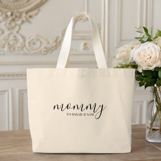Modern Mummy Kids Names Mother's Day Large Tote Bag