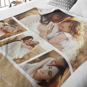 Modern Mummy Photo Strip Collage Fleece Peach Blanket