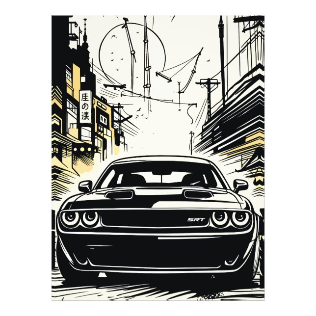 Modern Muscle Car Front Pop Art Illustration Print (Front)