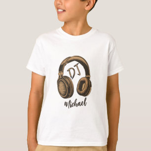 Modern Music DJ Headphones Personalised Name white T-Shirt