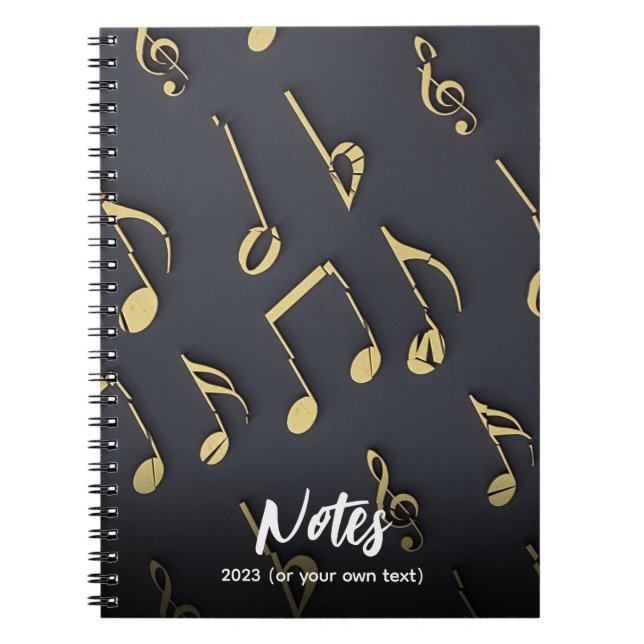 Modern Music Notes Gold Black Music Lover Abstract Notebook (Front)