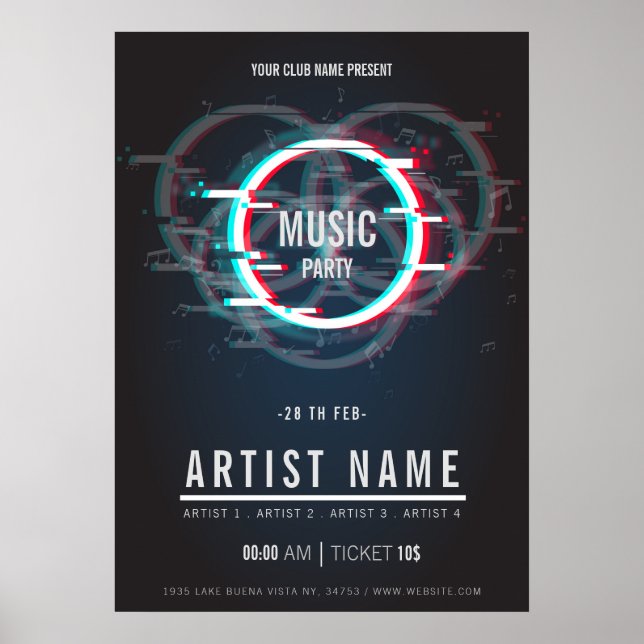 Modern music party flyer Announcement Poster (Front)