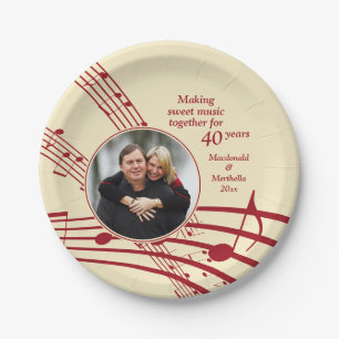 Modern MUSIC Photo 40th Ruby Wedding Anniversary P Paper Plate
