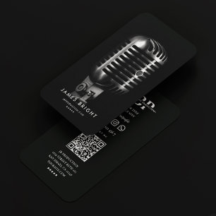 Modern Music Producer Singer Black Silver Mic Business Card