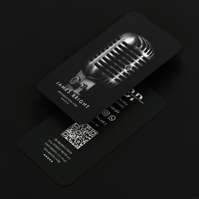 Modern Music Producer Singer Black Silver Mic Business Card (Modern Music Producer Singer Black Silver Mic Business Card
)