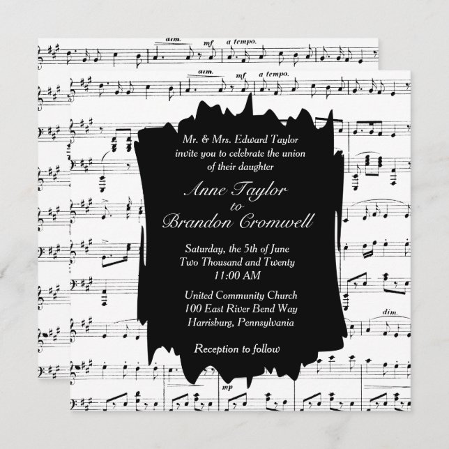 Modern Music Theme Wedding Invitation (Front/Back)