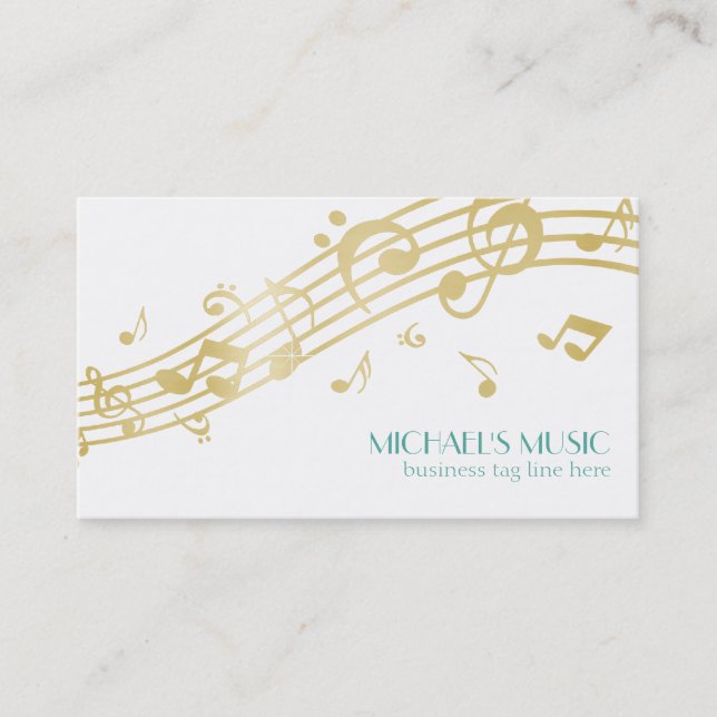 Modern Musical Business Branding Gold Music Notes Business Card (Front)