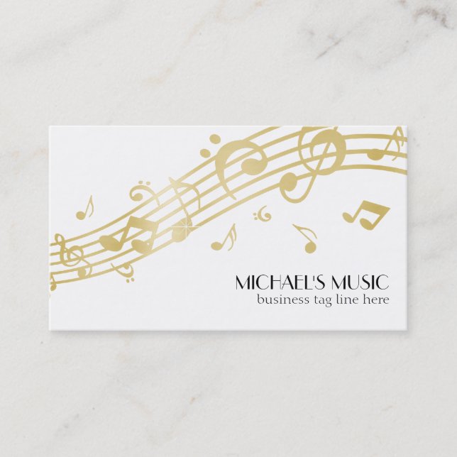 Modern Musical Business Branding Gold Music Notes Card (Front)