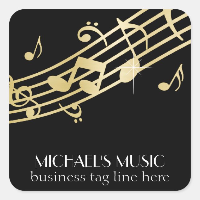 Modern Musical Business Branding Gold Music Notes Square Sticker (Front)