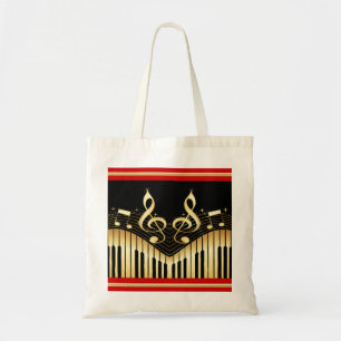 Modern Musical Gold And Black Keyboard Tote Bag