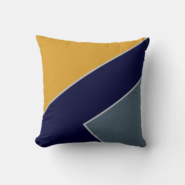 Modern Mustard Navy Blue Colour Block Geometric Cushion (Front)