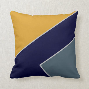 Modern Mustard Navy Blue Colour Block Geometric Cushion