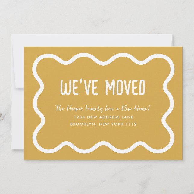 Modern Mustard Wavy Border We've Moved Moving Announcement (Front)