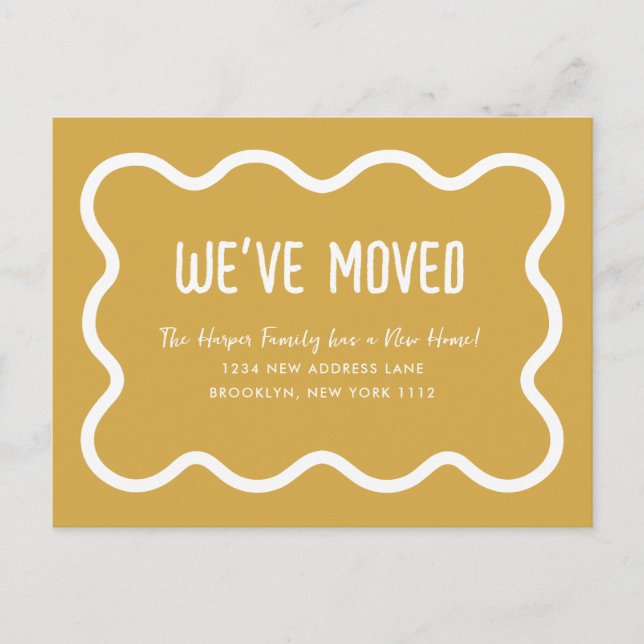 Modern Mustard Wavy Border We've Moved Moving Announcement Postcard (Front)