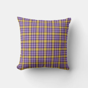 Modern Mustard Yellow and Lavender Purple Plaid Th Cushion