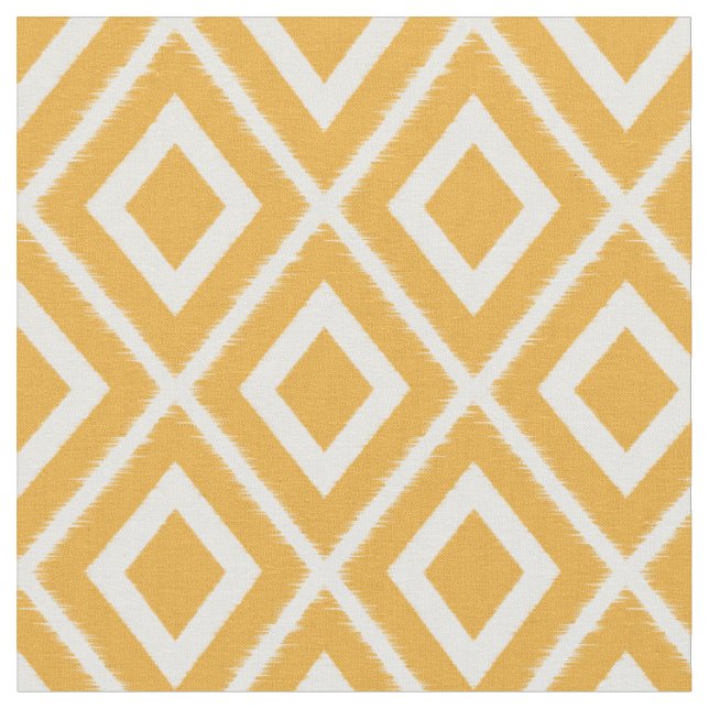 Modern Mustard Yellow and White Ikat Pattern Fabric (Close Up)