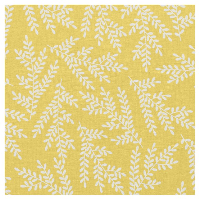 Modern Mustard Yellow Floral Leaves Pattern  Fabric (Close Up)