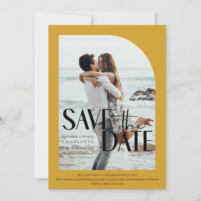 Modern, Mustard-Yellow Photo-Save the Date Invitation (Front)