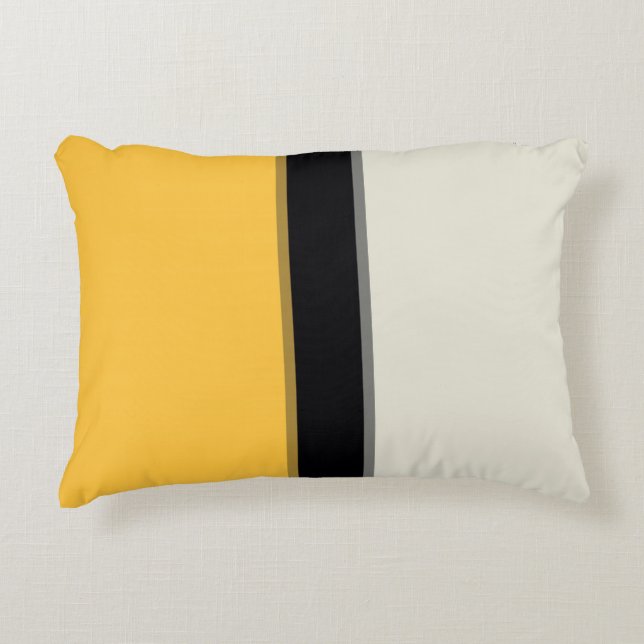 Modern Mustard Yellow Silver Grey Black Stripes Decorative Cushion (Front)