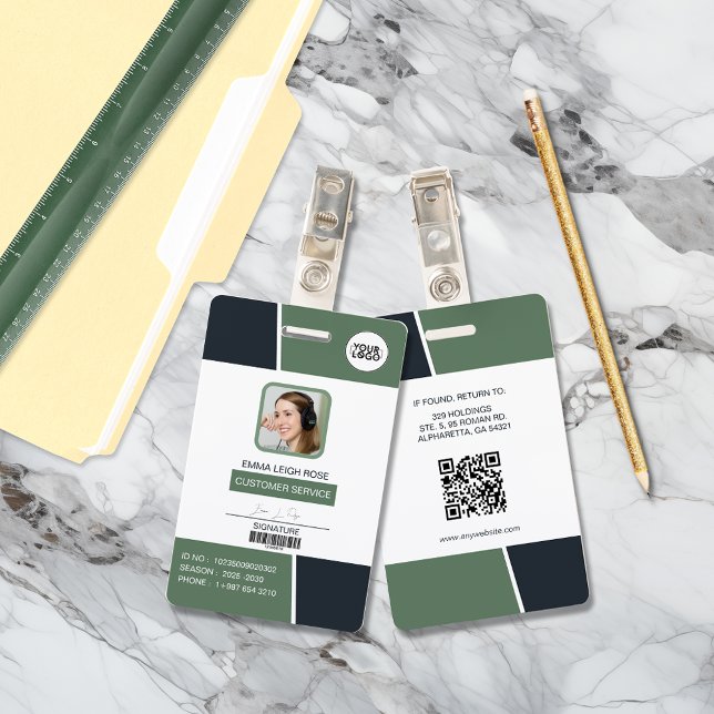Modern Muted Green Professional Employee Photo ID ID Badge (Creator Uploaded)