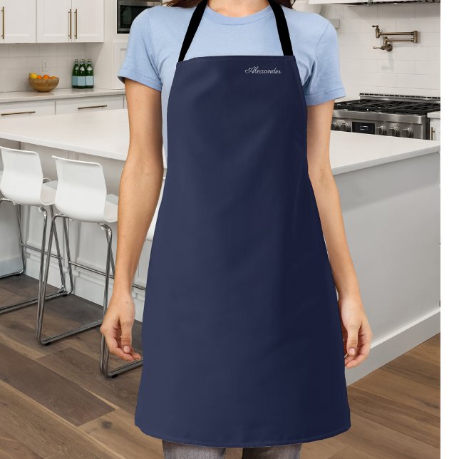 Modern Muted Navy Blue template,  White Script Apron (Creator Uploaded)