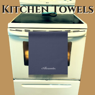 Modern Muted Navy Blue template,  White Script  Tea Towel
