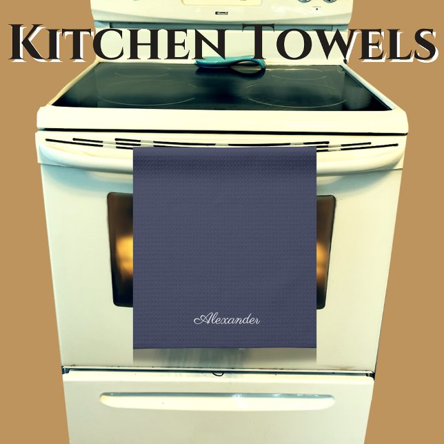 Modern Muted Navy Blue template,  White Script  Tea Towel (Creator Uploaded)