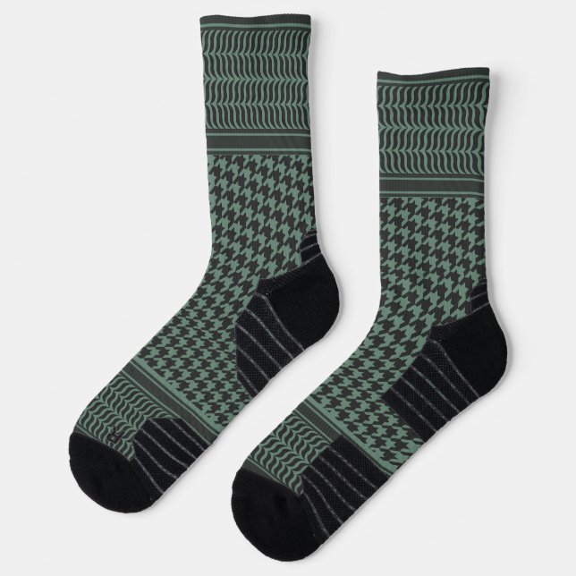 Modern Muted Olive Houndstooth Pattern Socks (Left)