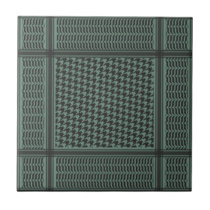 Modern Muted Olive Houndstooth Pattern Tile