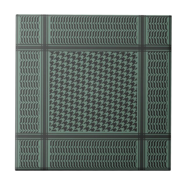Modern Muted Olive Houndstooth Pattern Tile (Front)