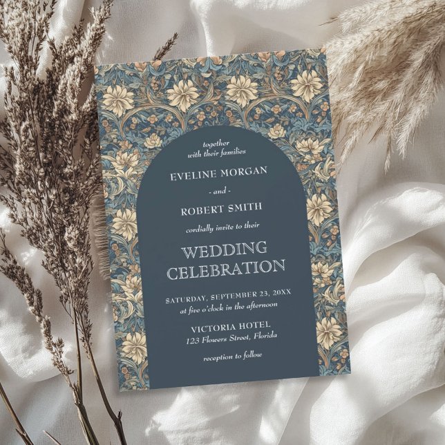 Modern muted pastel blue ivory floral Art Nouveau Invitation (Modern muted pastel blue ivory floral Art Nouveau Invitation)