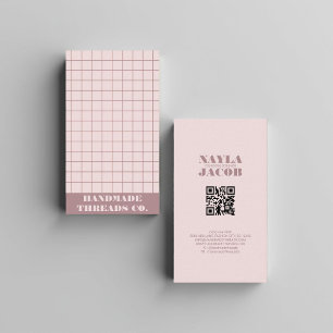 Modern Muted Purple Chequered Pattern QR Code  Business Card