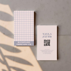 Modern Muted Purple Chequered Pattern QR Code  Business Card