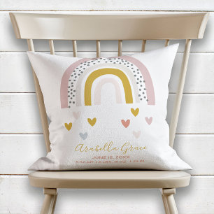 Modern Muted Rainbow Baby Birth Record Cushion
