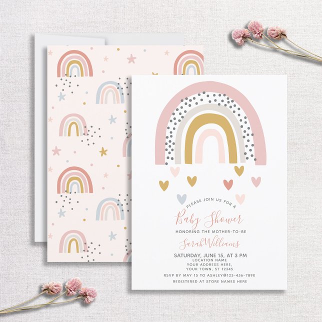 Modern Muted Rainbow Baby Shower Sprinkle Hearts Invitation (Creator Uploaded)