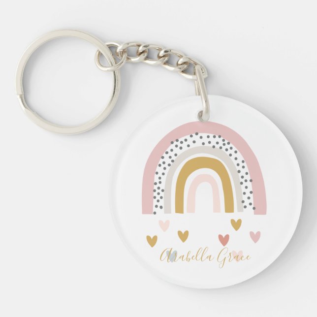 Modern Muted Rainbow Personalised Name Key Ring (Front)