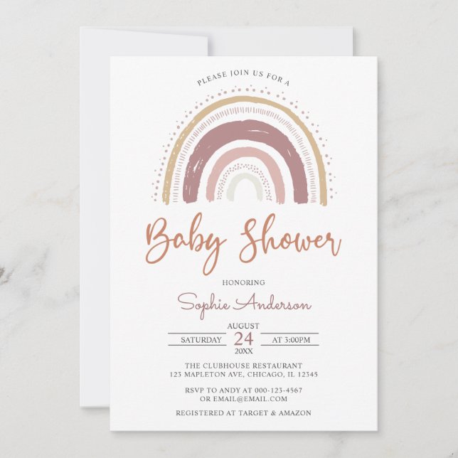 Modern Muted Tones Boho Rainbow Baby Shower Invita Invitation (Front)