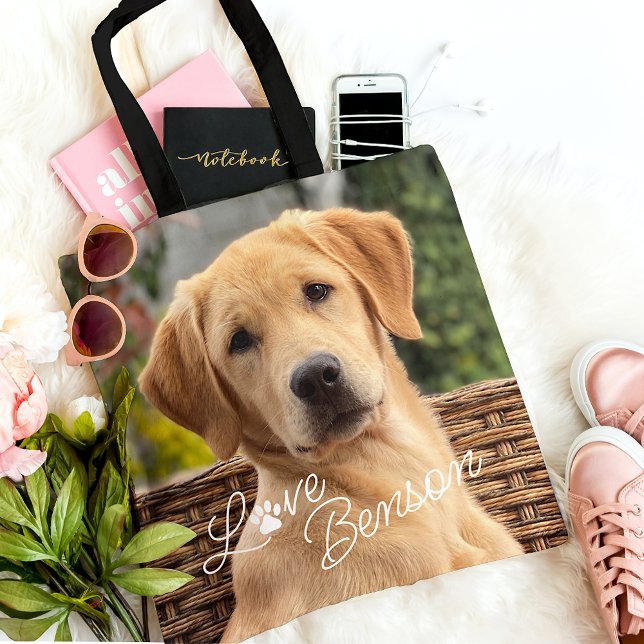 Modern My Best Friend Picture Love Paw Print Tote Bag (Creator Uploaded)