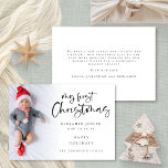Modern My First Christmas Baby Custom Photo Holiday Card<br><div class="desc">Modern My First Christmas Baby Custom Photo Card. Available digitally and printed. Lovely to celebrate your baby's first Christmas. A playful set script for My First Christmas and the rest of the text on each side is easy to personalise. Replace the sample photo with your own. A gradient overlay layer...</div>