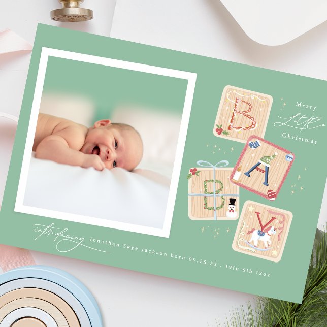 Modern My First Merry Christmas Photo Baby Birth Holiday Card (Creator Uploaded)