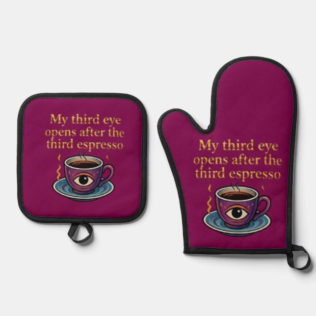 Modern Mystic Coffee Art My third eye collection Oven Mitt & Pot Holder Set (Front)
