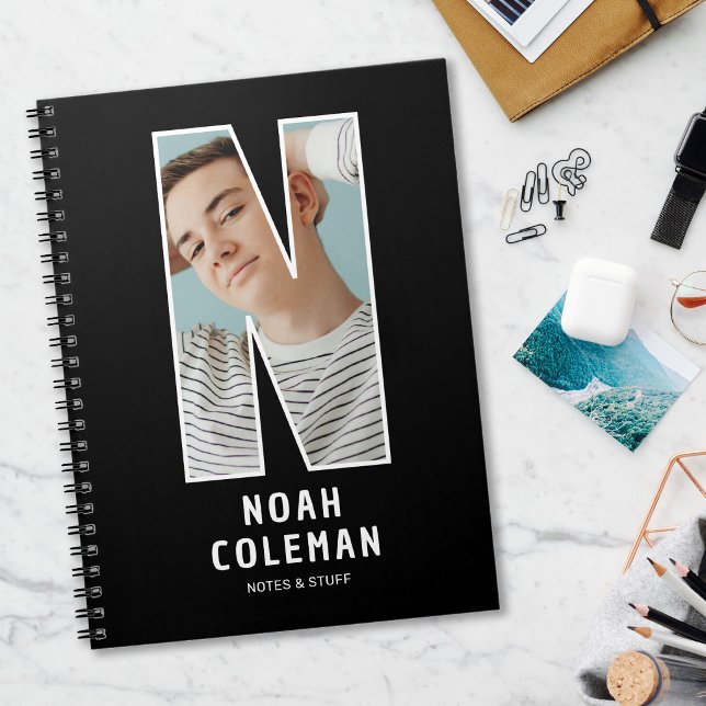 Modern "N" Photo Initial Monogram Notebook (Creator Uploaded)