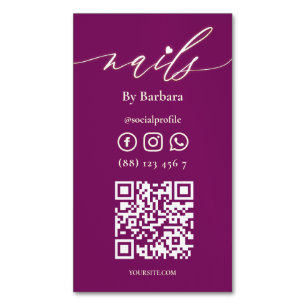 Modern Nail Artist Beauty Salon Red Wine QR Magnetic Business Card